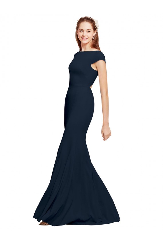 Purcahse  Dark Navy Boat Neck Sleeveless Open Back Long Sexy Evening Dress UK