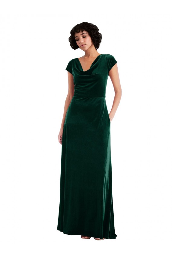 Purcahse  Dark Green Cowl Neck Cap Sleeves Long Maxi Evening Dress UK