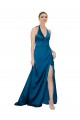Purcahse  Peacock Blue Halter Neck Sleeveless Open Back Long Evening Dress UK