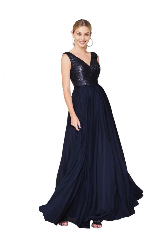 Purcahse  Dark Navy High Neck Sleeveless V-Back Long Semi Formal Evening Dress UK