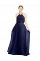 Purcahse  Navy Blue High Neck Sleeveless Long Semi Formal Bridal Party Dress UK