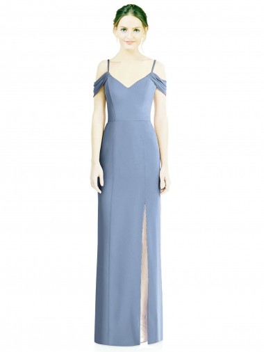 Cheap Dusty Blue Jewel Cold Shoulder Open Back Long Evening Dress UK