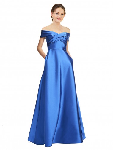 Cheap Off the Shoulder Sleeveless Satin Long Evening Dresses UK