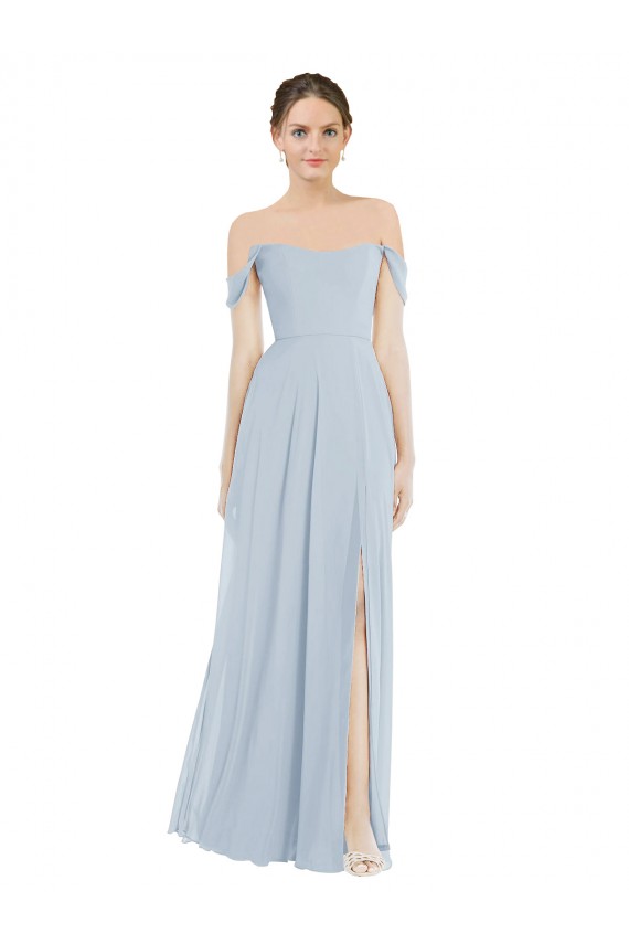 Purcahse  Sea Glass Off the Shoulder Flounce Sleeves Long Maxi Evening Dress UK