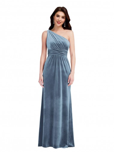 Cheap Dusty Blue Off the Shoulder Sleeveless Long Maxi Wedding Party Dress UK