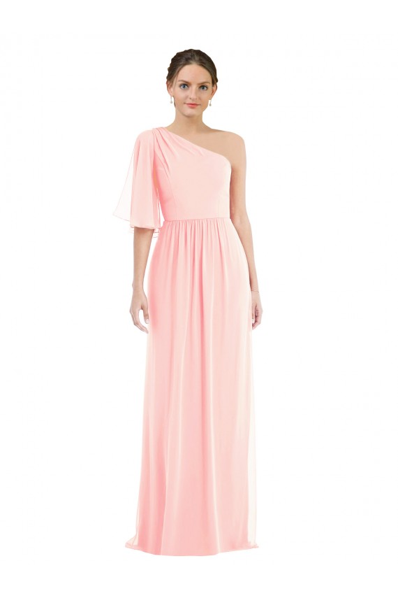 Purcahse  Pink One Shoulder Bell Sleeves Long Maxi Evening Dress UK