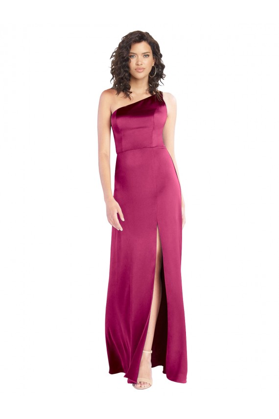 Purcahse  Fuchsia One Shoulder Sleeveless Open Back Long Evening Dress UK