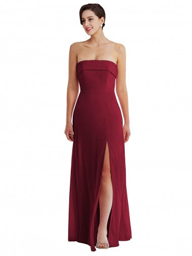Cheap Burgundy Strapless Sleeveless Low Back Long Maxi Evening Dress UK