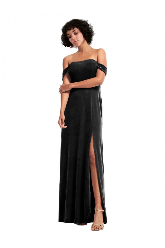 Purcahse  Black Strapless Sleeveless Stretch Velvet Long Evening Dress UK