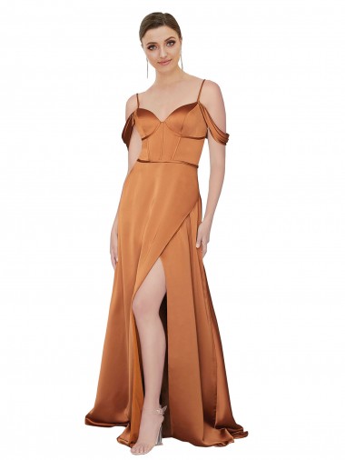 Cheap Orange Sweetheart Cold Shoulder Low Back Long Evening Dress UK