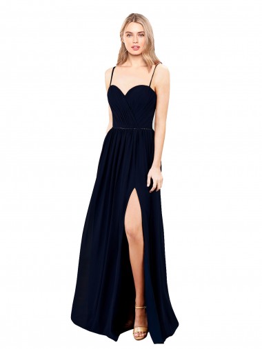 Cheap Dark Navy Sweetheart Sleeveless Long Evening Dress UK