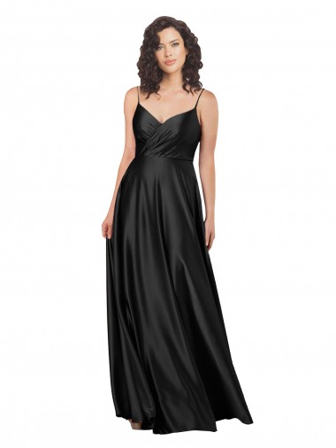 Cheap Black V-Neck Sleeveless Low Back A-Line Long Wedding Party Dress UK