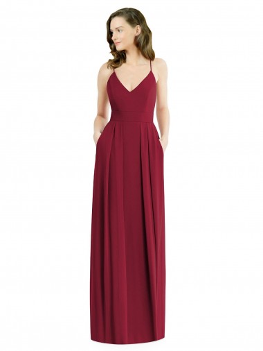 Cheap Burgundy V-Neck Sleeveless Open Back Long Maxi Wedding Party Dress UK