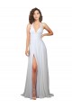 Purcahse  White V-Neck Sleeveless Low Back Sweep Train Semi Formal Evening Dress UK