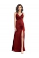 Purcahse  Burgundy V-Neck Sleeveless V-Back Stretch Satin Long Wedding Party Dress UK