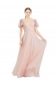 Purcahse  Pink V-Neck Flutter Sleeves Long Semi Formal Evening Dress UK