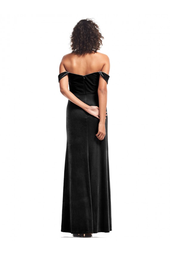 Purcahse  Black Strapless Sleeveless Stretch Velvet Long Evening Dress UK