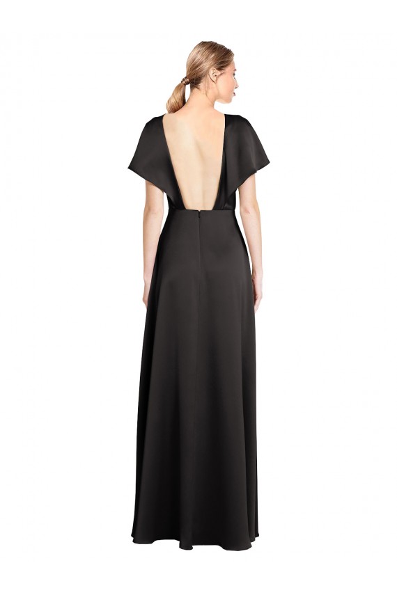 Purcahse  Black V-Neck Cap Sleeves Open Back Long Evening Dress UK