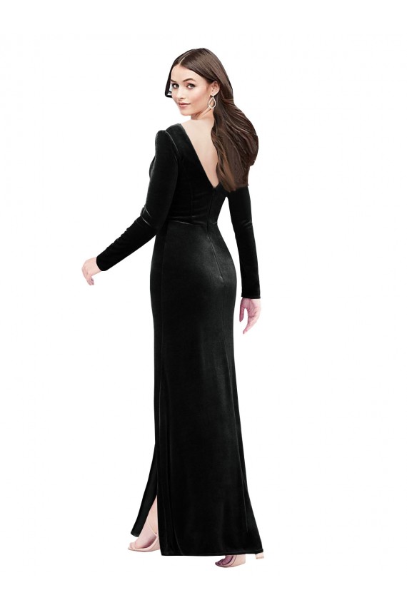 Purcahse  Black V-Neck Long Sleeves V-Back Long Evening Dress UK