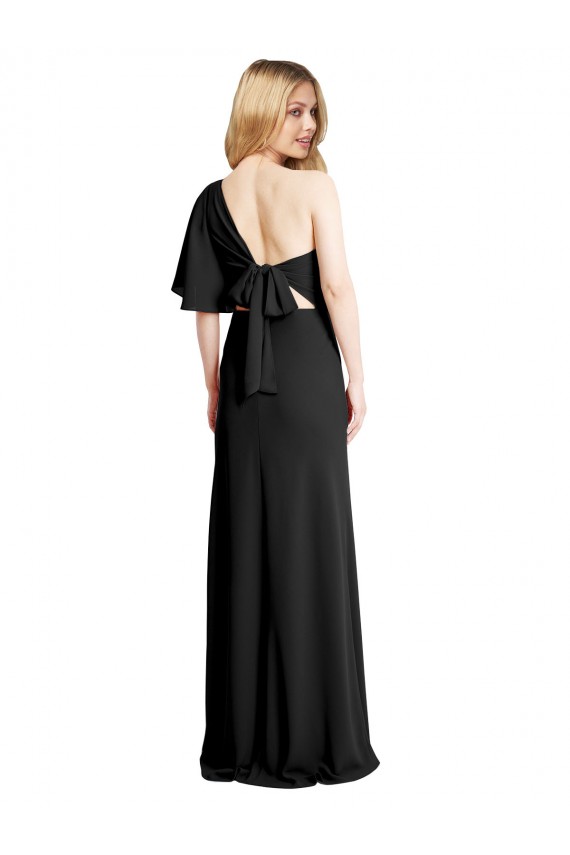 Purcahse  Black One Shoulder Flutter Sleeves Long Evening Dress UK