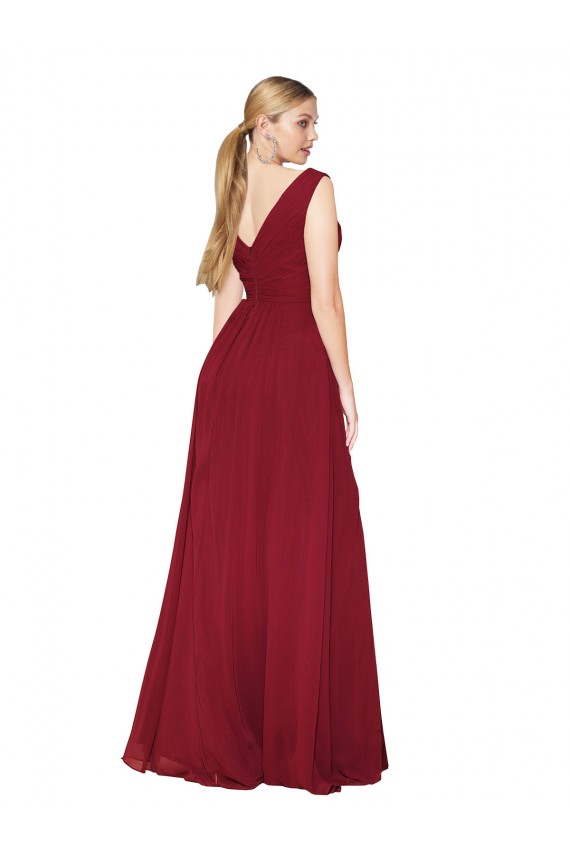 Purcahse  Burgundy High Neck Sleeveless V-Back Long Wedding Party Dress UK