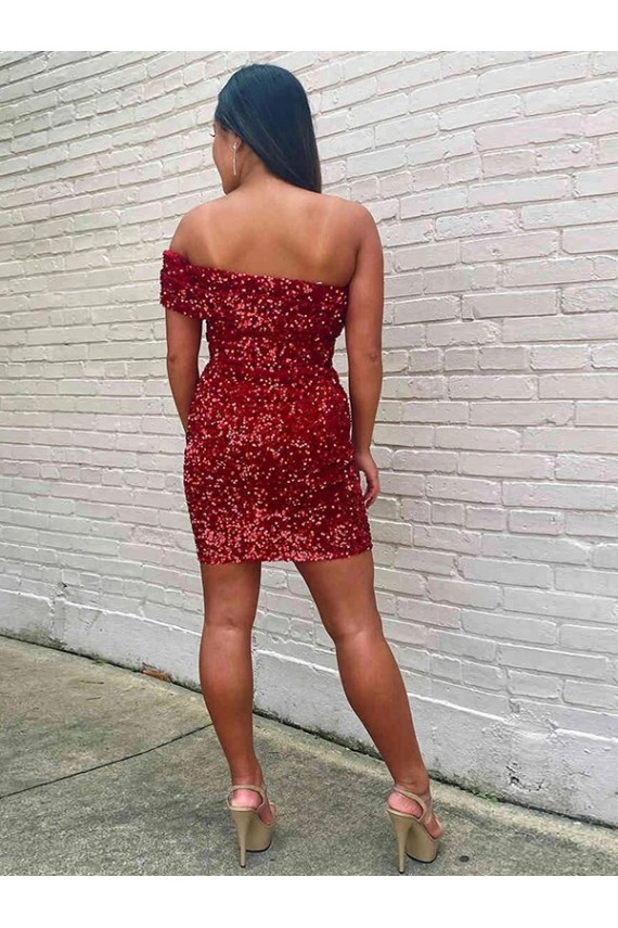 Purcahse  Burgundy One Shoulder Sleeveless Short Homecoming Dress UK