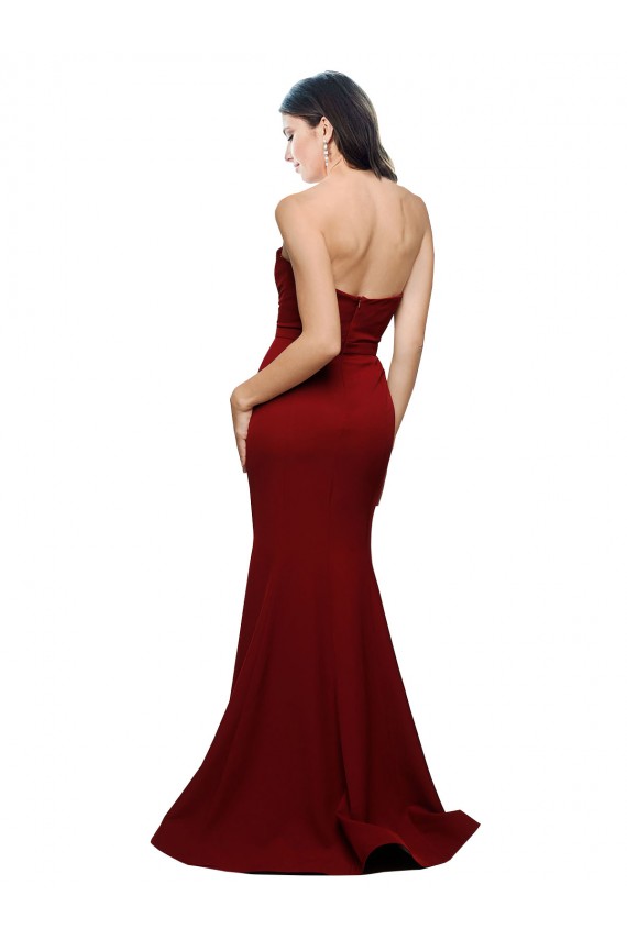Purcahse  Burgundy Strapless Sleeveless Low Back Stretch Crepe Long Evening Dress UK
