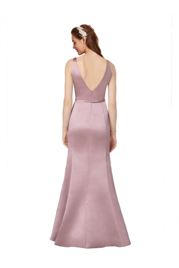 Purcahse  Burgundy V-Neck Sleeveless V-Back Satin Long Evening Dress UK