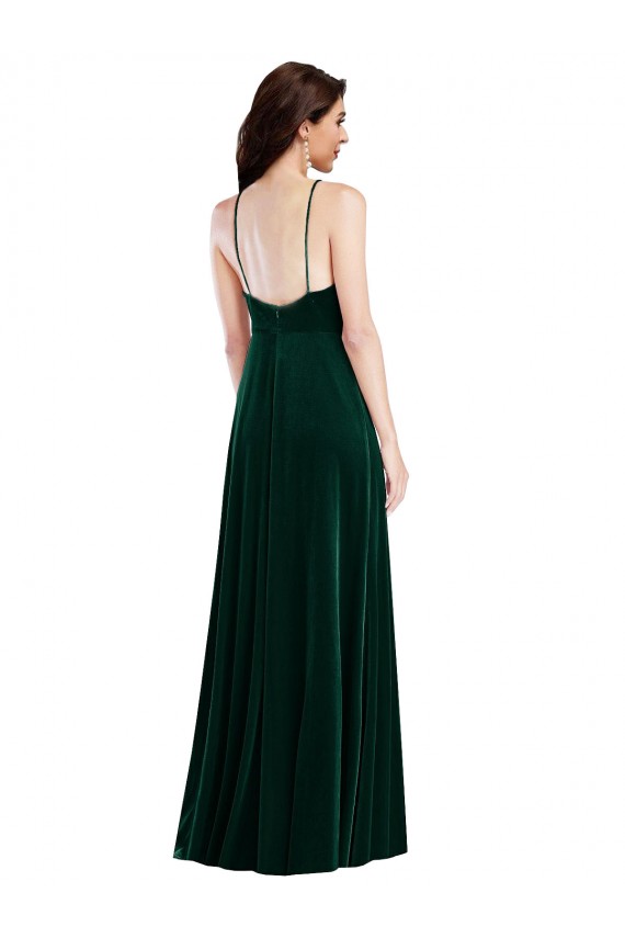 Purcahse  Dark Green High Neck Sleeveless Stretch Velvet Long Maxi Evening Dress UK