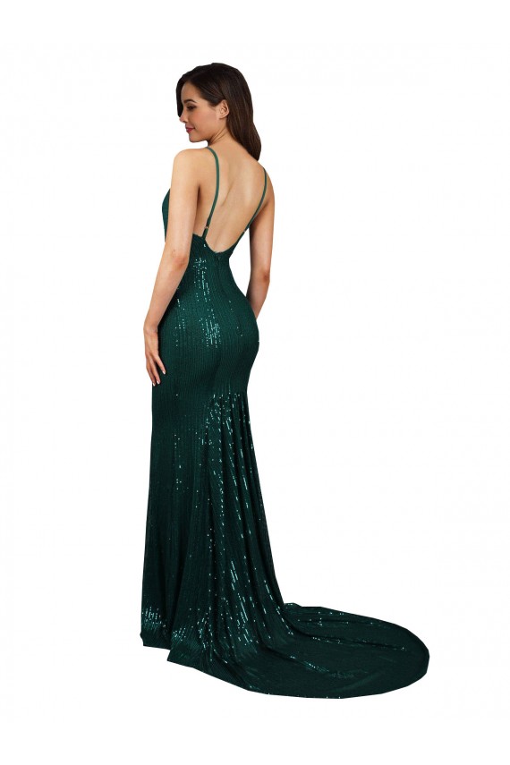 Purcahse  Dark Green V-Neck Sleeveless Low Back Long Sexy Evening Dress UK