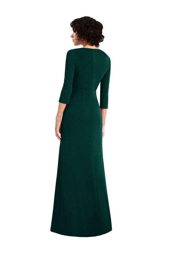 Purcahse  Dark Green V-Neck Long Sleeves V-Back Long Maxi Evening Dress UK