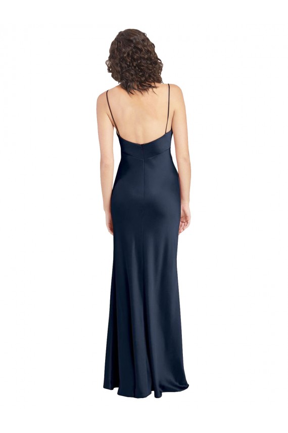 Purcahse  Dark Navy Cowl Neck Sleeveless Open Back Long Wedding Party Dress UK
