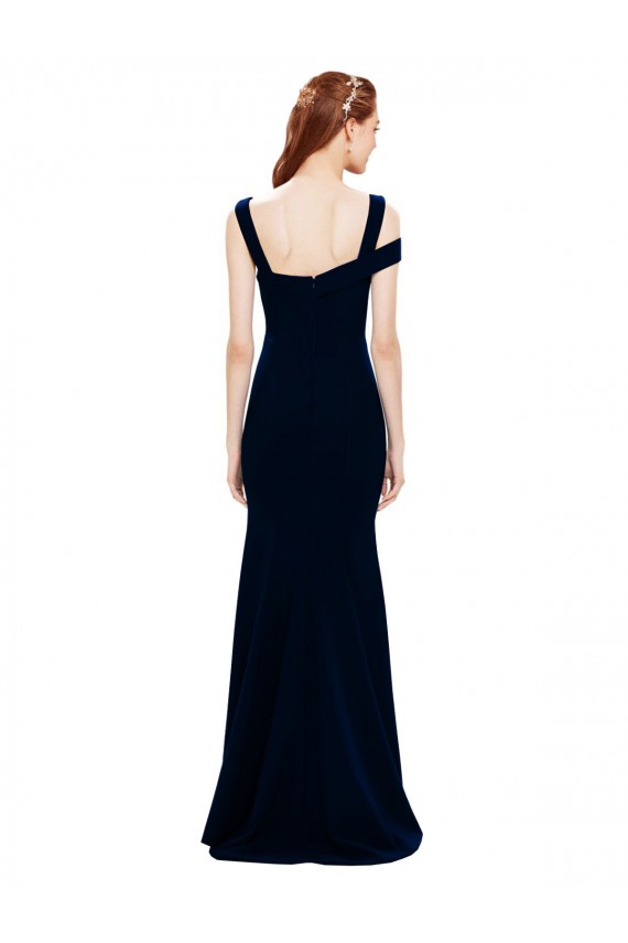 Purcahse  Dark Navy Off the Shoulder Sleeveless Stretch Crepe Long Evening Dress UK