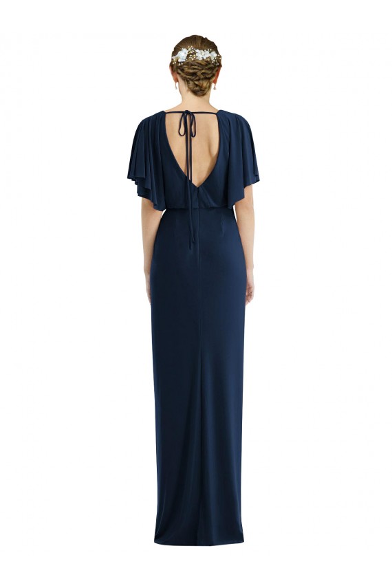 Purcahse  Dark Navy Bateau Neck Short Sleeves Open Back Long Maxi Evening Dress UK