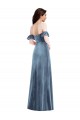 Purcahse  Dusty Blue Off the Shoulder Ruffle Sleeves Low Back Long Maxi Evening Dress UK