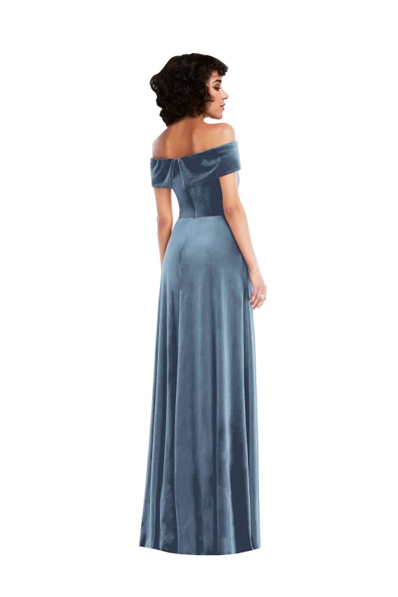 Purcahse  Dusty Blue Off the Shoulder Sleeveless Long Maxi Evening Dress UK