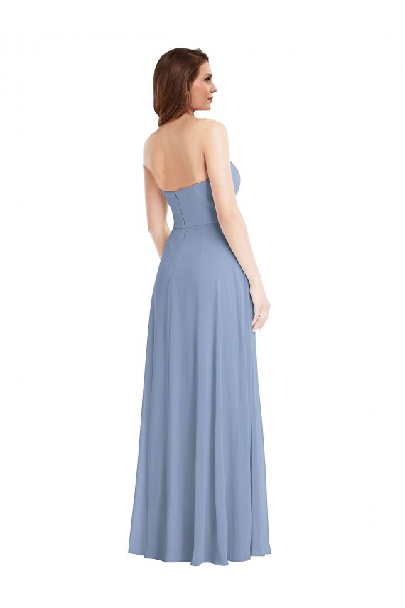 Purcahse  Dusty Blue Strapless Sleeveless Long Maxi Wedding Party Dress UK