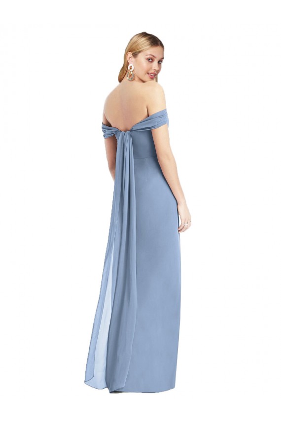 Purcahse  Dusty Blue Off the Shoulder Sleeveless Low Back Long Maxi Evening Dress UK