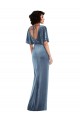 Purcahse  Dusty Blue Flutter Sleeves Open Back Long Maxi Evening Dress UK