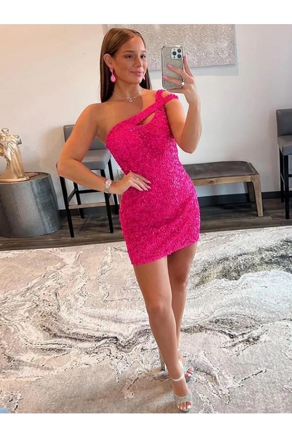 Purcahse  Fuchsia One Shoulder Sleeveless Short Short Evening Dress UK