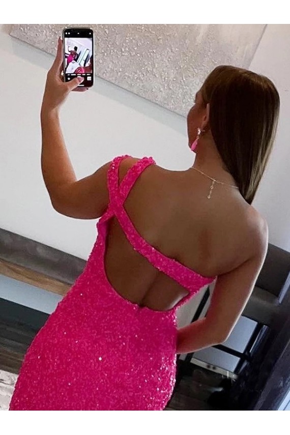 Purcahse  Fuchsia One Shoulder Sleeveless Short Short Evening Dress UK