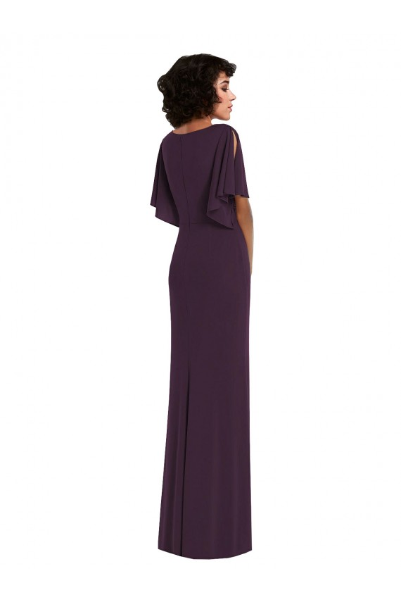 Purcahse  Grape V-Neck Split Sleeves Long Maxi Evening Dress UK