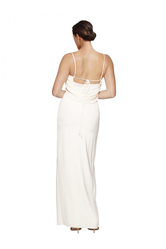 Purcahse  Ivory High Neck Sleeveless Low Back Stretch Satin Long Evening Dress UK