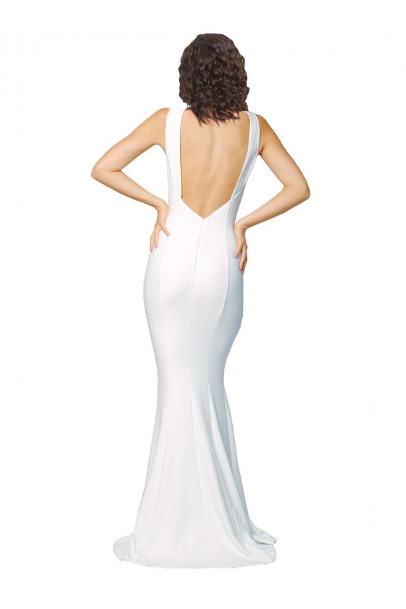 Purcahse  Ivory High Neck Sleeveless Low Back Stretch Crepe Long Evening Dress UK