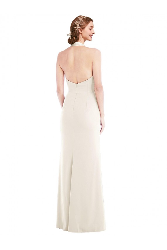 Purcahse  Ivory Halter Neck Sleeveless Low Back Long Semi Formal Evening Dress UK