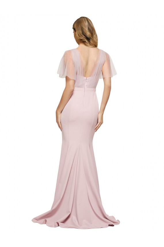 Purcahse  Mauve Sweetheart Short Sleeves Low Back Long Evening Dress UK