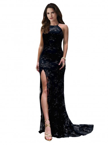 Cheap Black High Neck Sleeveless Open Back Long Sexy Evening Dress UK