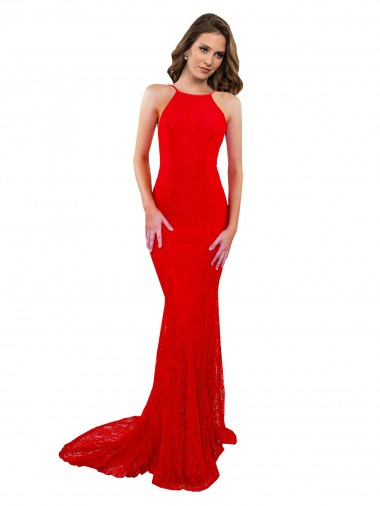 Cheap Red High Neck Sleeveless Open Back Long Sexy Evening Dress UK