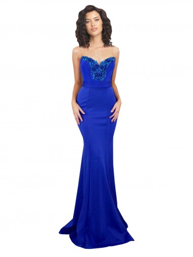 Cheap Royal Blue High Neck Sleeveless Low Back Long Sexy Evening Dress UK