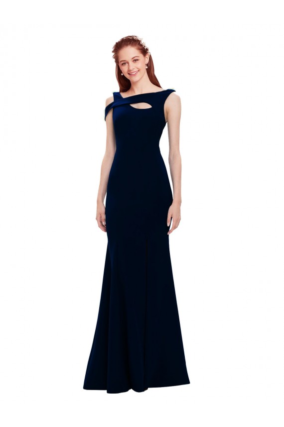 Purcahse  Dark Navy Off the Shoulder Sleeveless Stretch Crepe Long Evening Dress UK